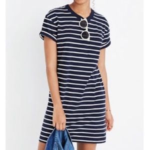 Madewell navy blue and white striped T-shirt dress